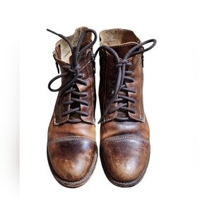 Bed Stu Brown Leather Cobbler Round Toe Lace Up Zip Side Ankle Boots Size 8